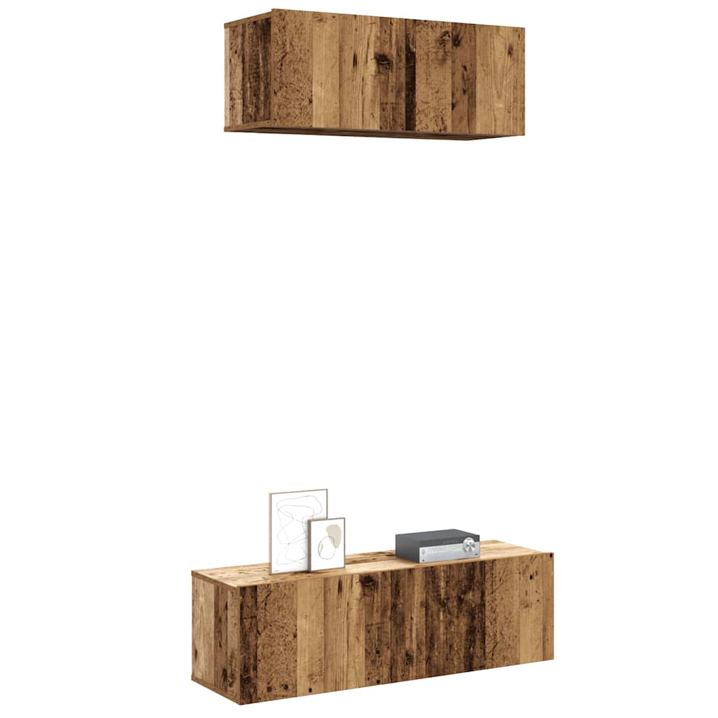 2 Piece TV Cabinet Set Wall-mounted Old Wood Engineered Wood
