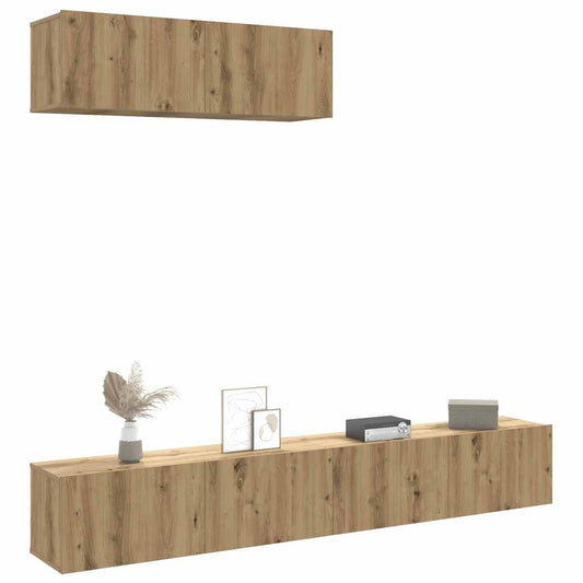 3 Piece Wall-mounted TV Cabinet Set Artisan Oak 100x30x30 cm Engineered Wood