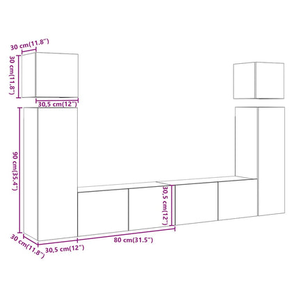 8 Piece TV Cabinet Set Wall-mounted Artisan Oak Engineered Wood