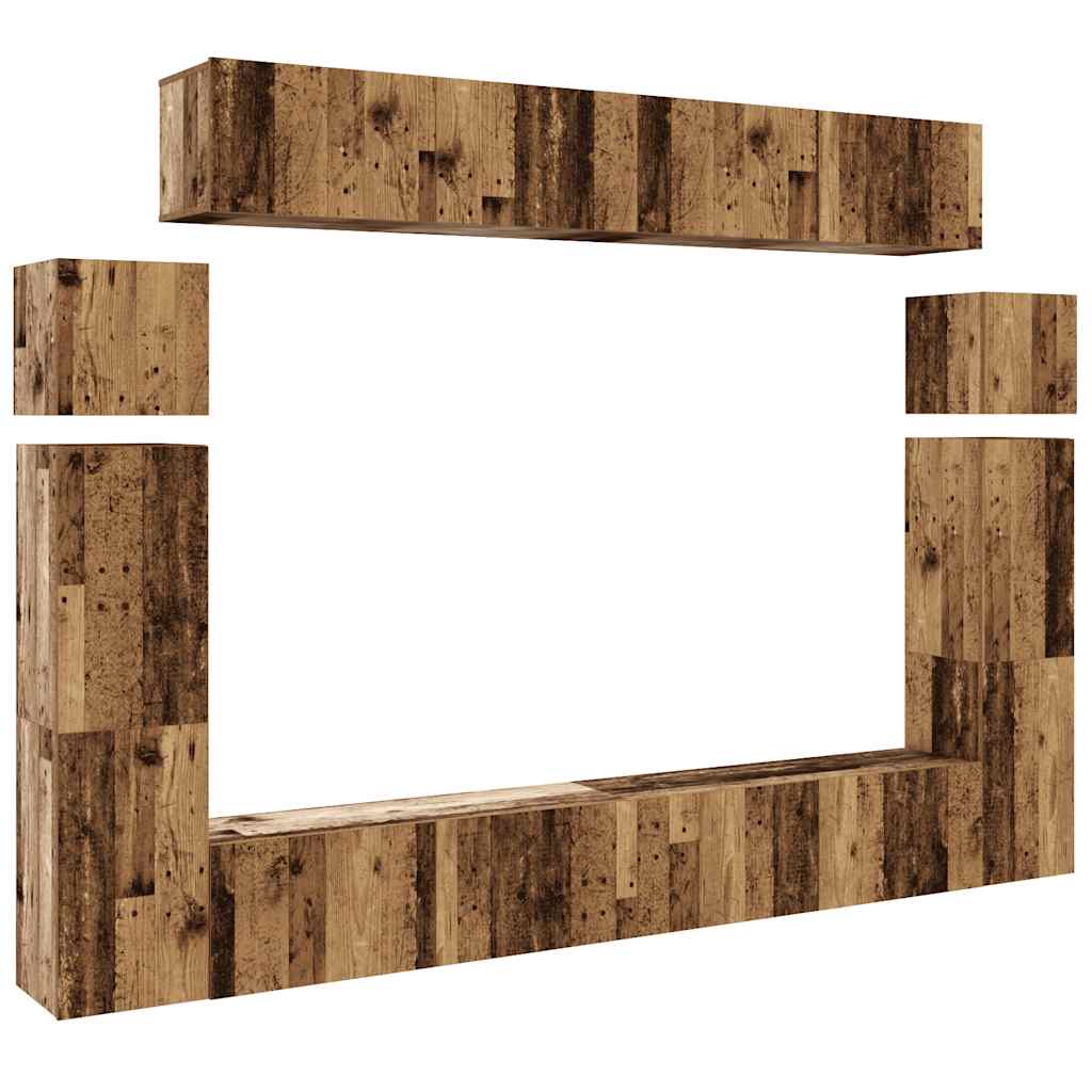 8 Piece TV Cabinet Set Wall-mounted Old Wood Engineered Wood
