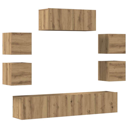 7 Piece TV Cabinet Set Wall-mounted Artisan Oak Engineered Wood