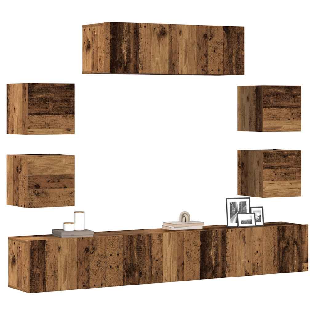 7 Piece TV Cabinet Set Wall-mounted Old Wood Engineered Wood