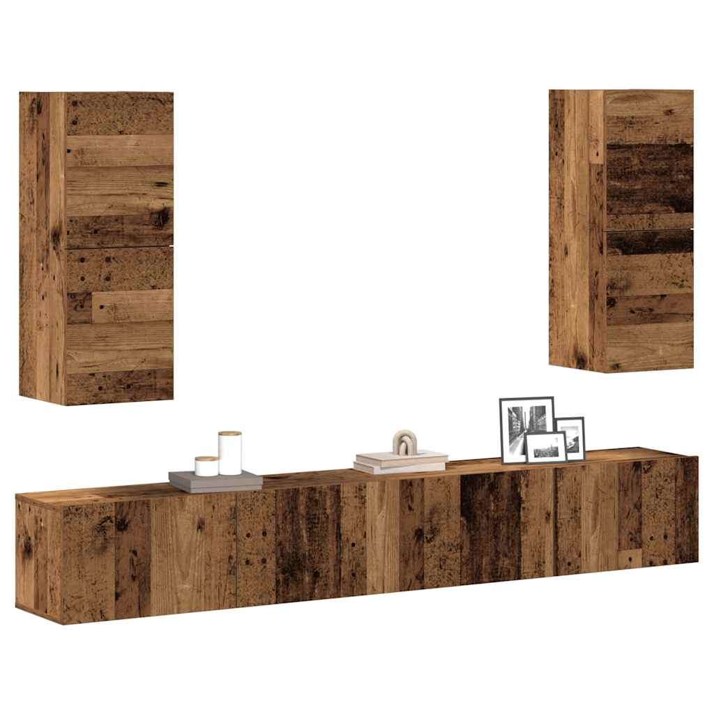 4 Piece TV Cabinet Set Wall-mounted Old Wood Engineered Wood
