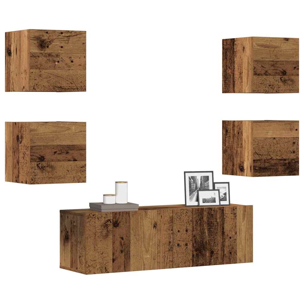 5 Piece TV Cabinet Set Wall-mounted Old Wood Engineered Wood