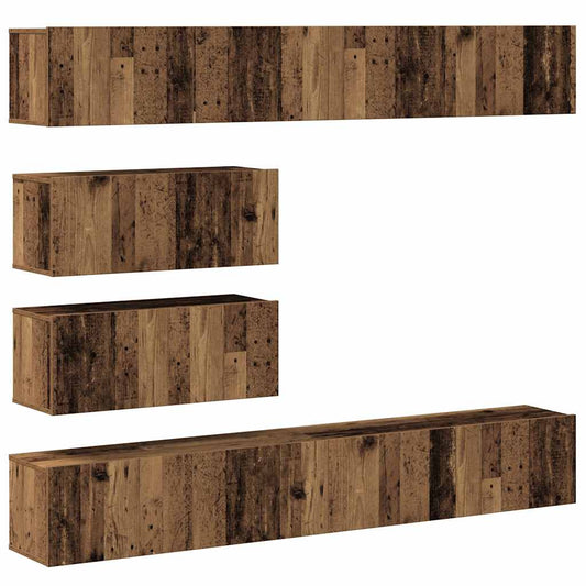 6 Piece TV Cabinet Set Wall-mounted Old Wood Engineered Wood