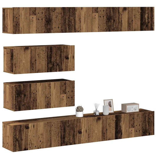 6 Piece TV Cabinet Set Wall-mounted Old Wood Engineered Wood