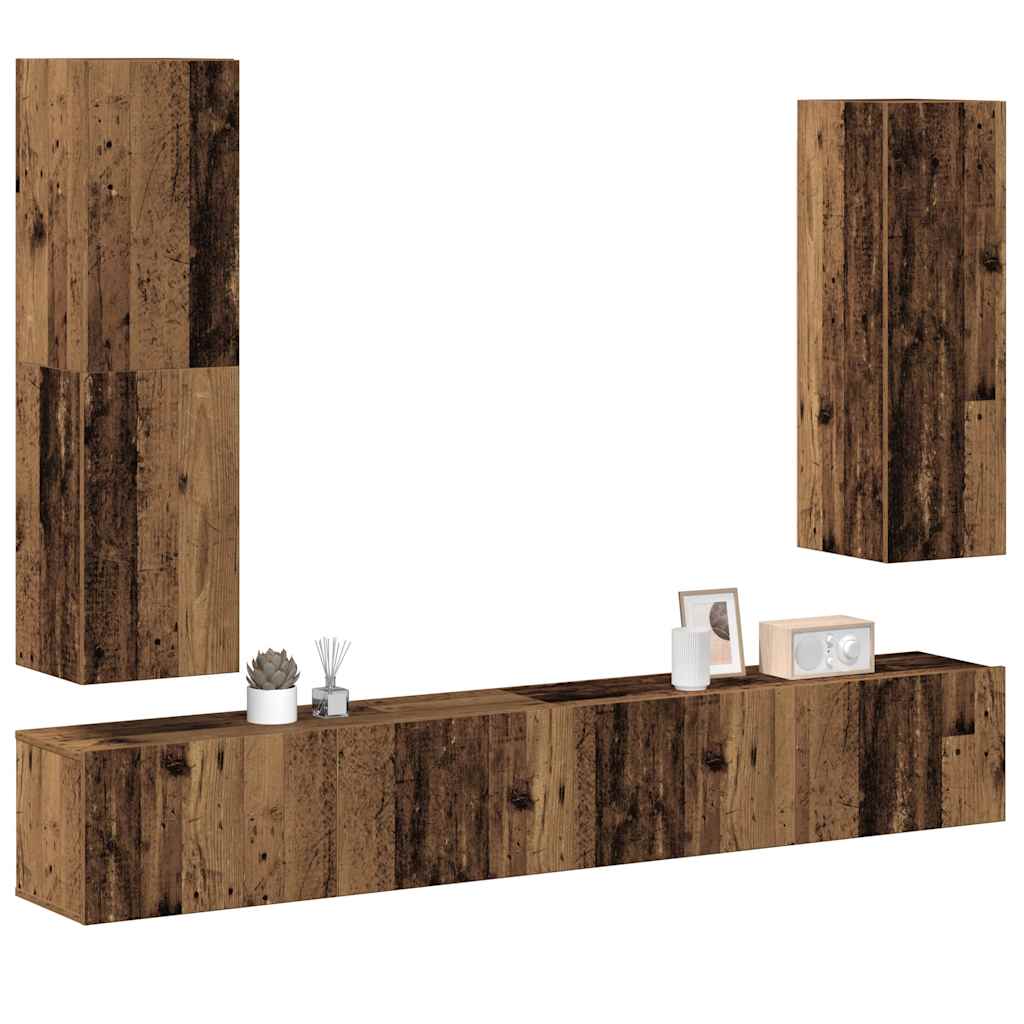 4 Piece TV Cabinet Set Wall-mounted Old Wood Engineered Wood