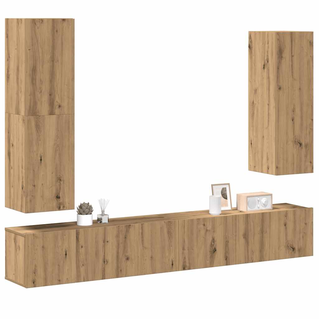4 Piece TV Cabinet Set Wall-mounted Artisan Oak Engineered Wood