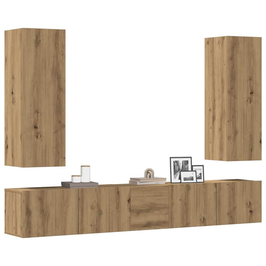 5 Piece TV Cabinet Set Wall-mounted Artisan Oak Engineered Wood