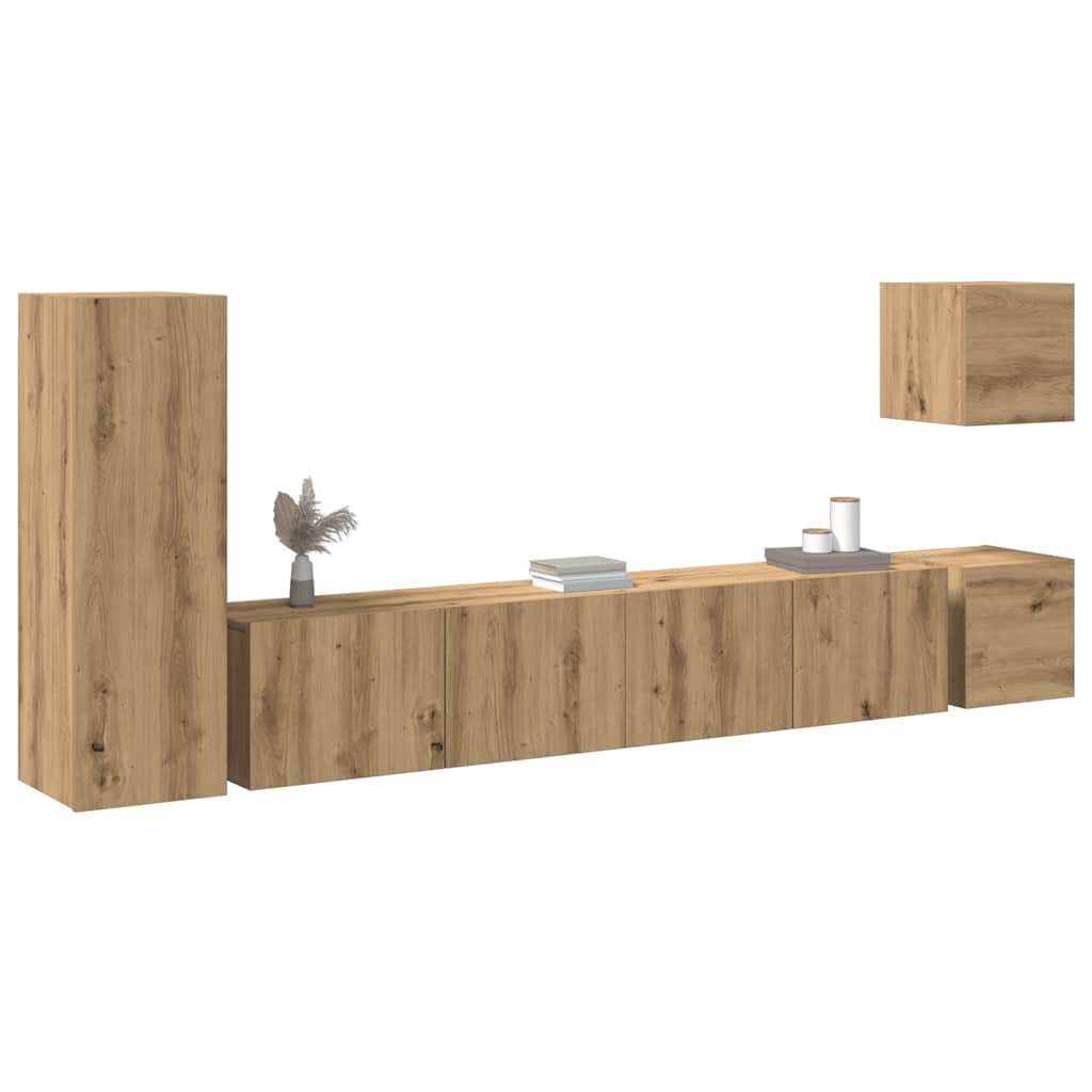 5 Piece TV Cabinet Set Wall-mounted Artisan Oak Engineered Wood
