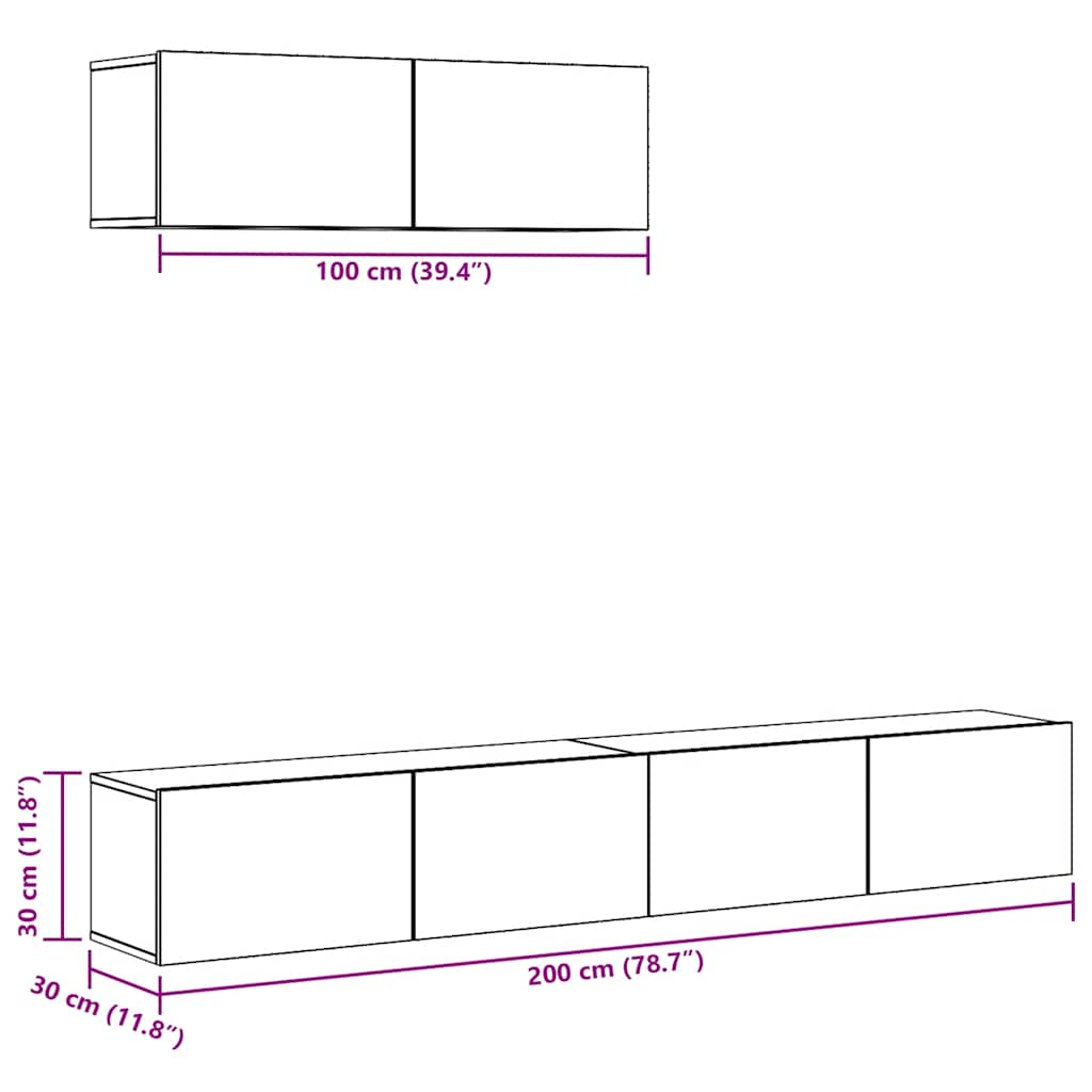 3 Piece TV Cabinet Set Wall-mounted Old Wood Engineered Wood