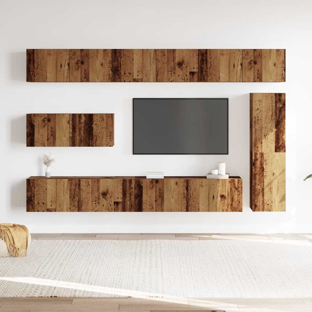 7 Piece TV Cabinet Set Wall-mounted Old Wood Engineered Wood