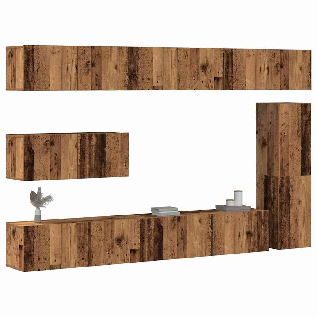 7 Piece TV Cabinet Set Wall-mounted Old Wood Engineered Wood