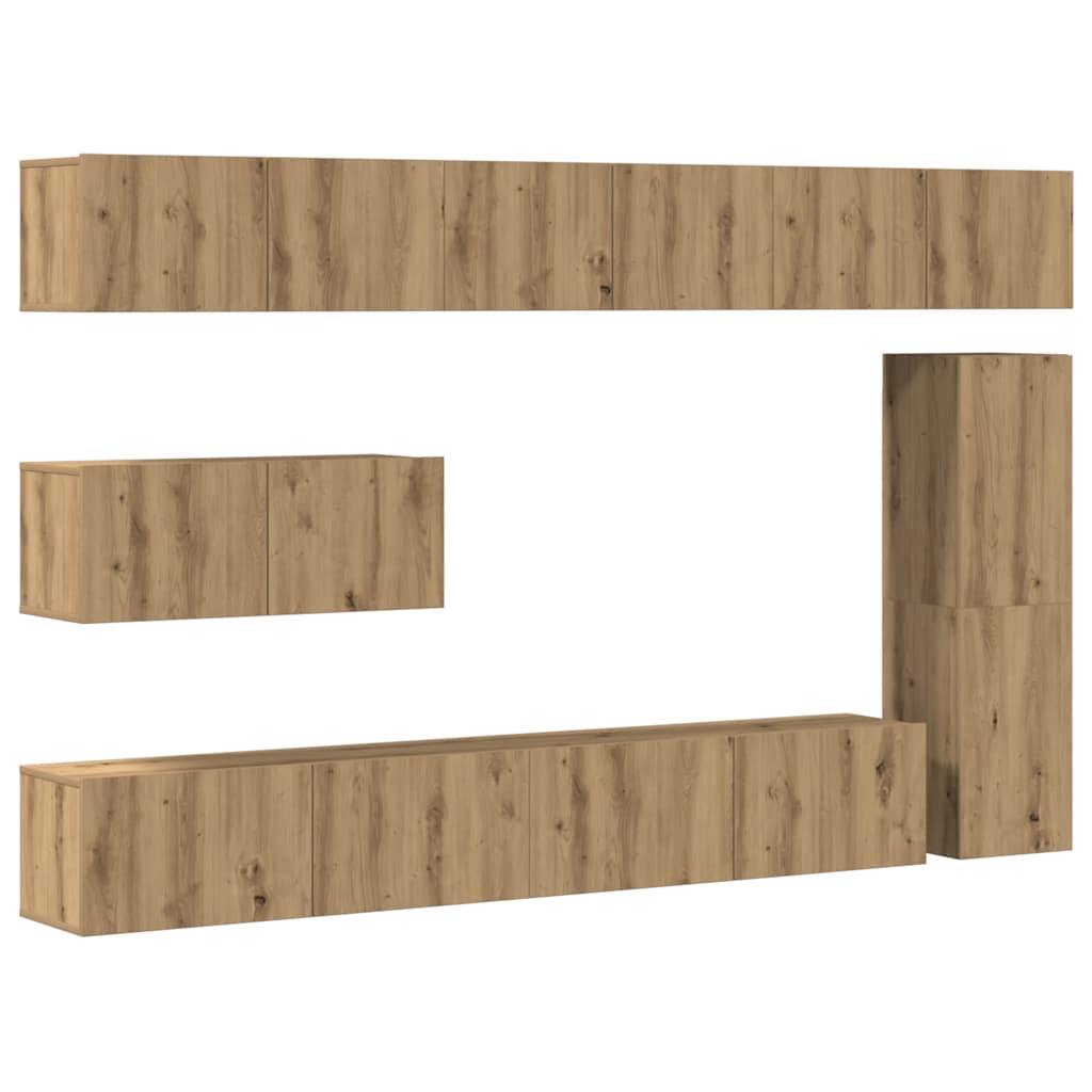 7 Piece TV Cabinet Set Wall-mounted Artisan Oak Engineered Wood