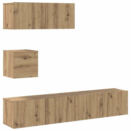 4 Piece TV Cabinet Set Wall-mounted Artisan Oak Engineered Wood
