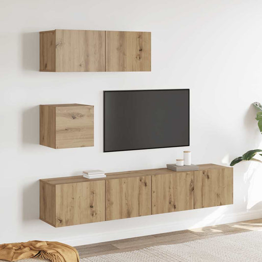 4 Piece TV Cabinet Set Wall-mounted Artisan Oak Engineered Wood