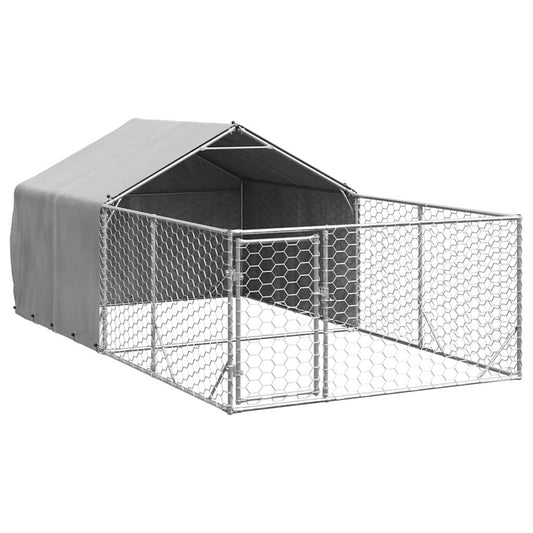 Outdoor Dog Kennel with Run 4x2x1.5 m Galvanised Steel