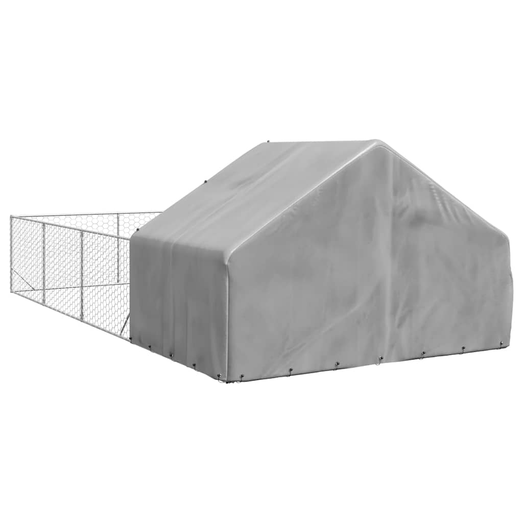 Outdoor Dog Kennel with Run 7x3x1.9 m Galvanised Steel