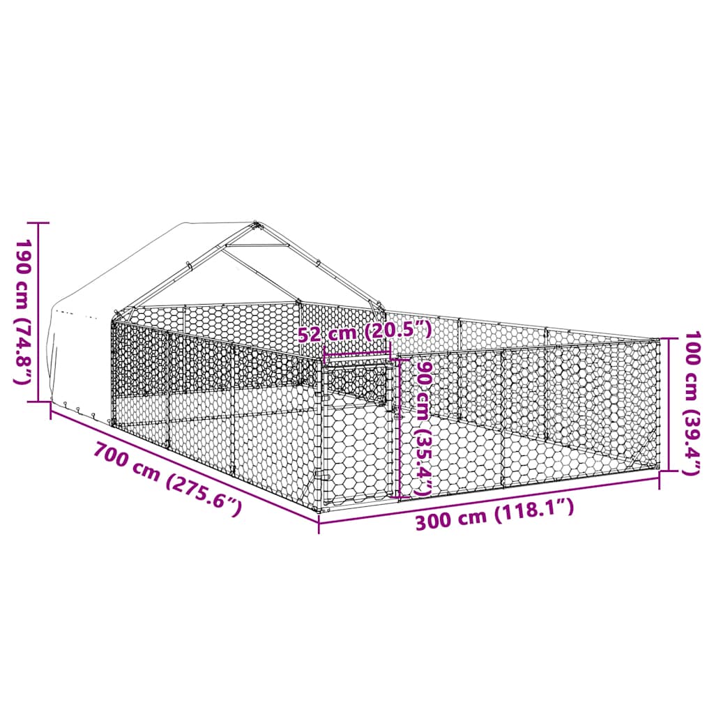 Outdoor Dog Kennel with Run 7x3x1.9 m Galvanised Steel