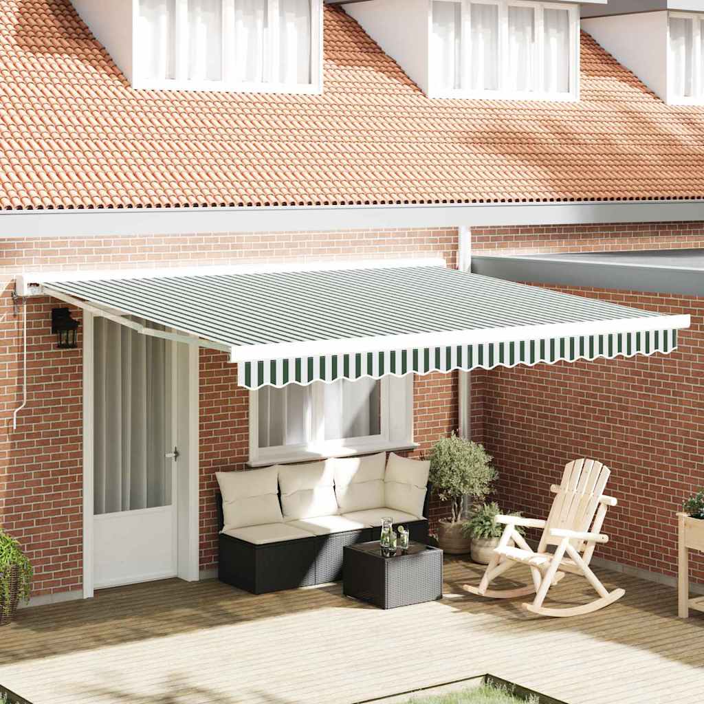 Awning Replacement Fabric Green and White 4 x 3 m Polyester