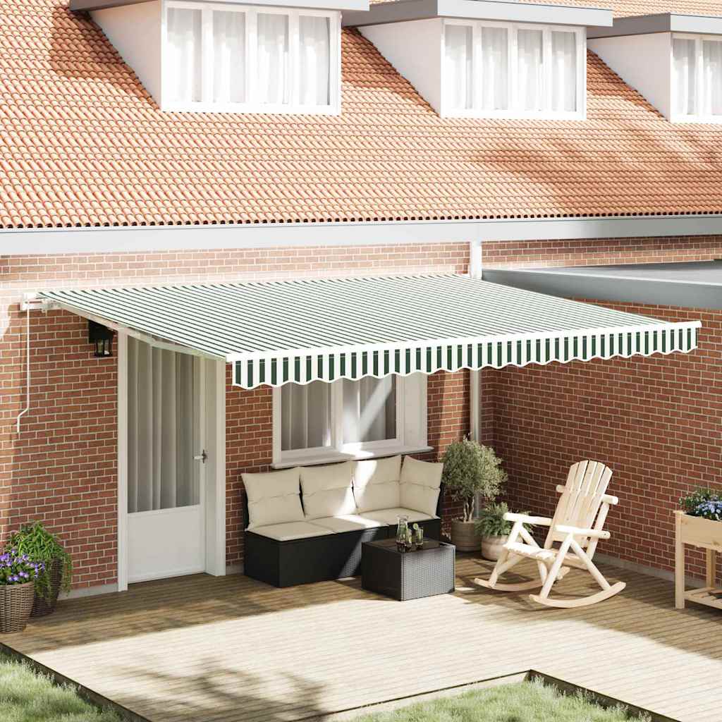 Awning Replacement Fabric Green and White 4.5 x 3 m Polyester