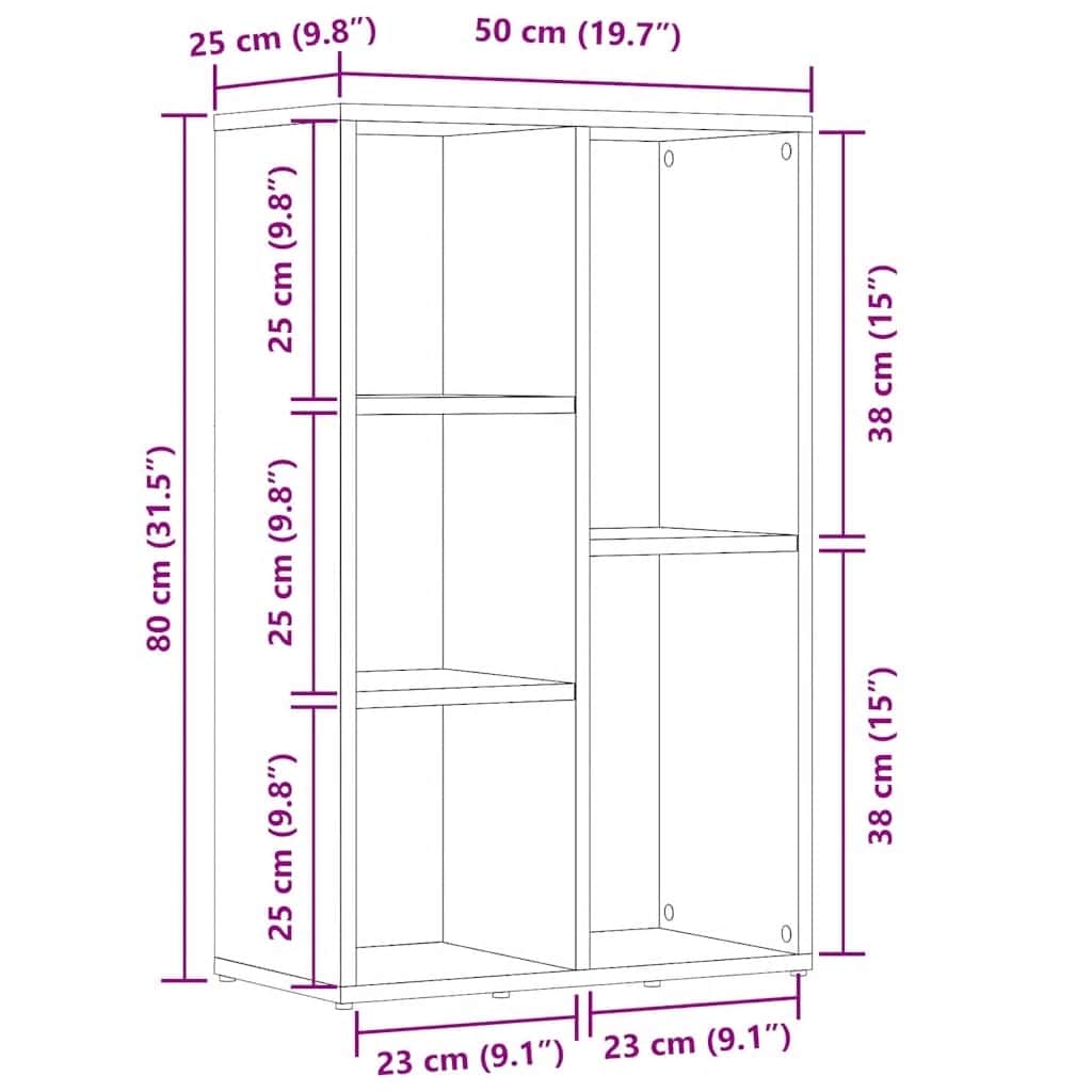Bookcase Black Oak 50x25x80 cm Engineered Wood
