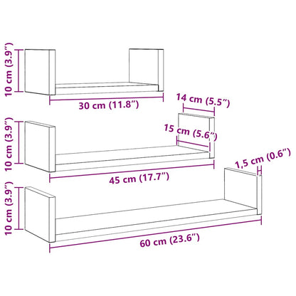 Wall Shelves 3 pcs Black Oak Engineered Wood