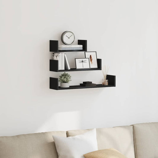 Wall Shelves 3 pcs Black Oak Engineered Wood