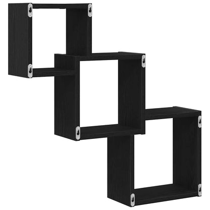 Wall Cube Shelves Black Oak 68x15x68 cm Engineered Wood