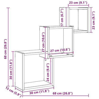 Wall Cube Shelves Black Oak 68x15x68 cm Engineered Wood