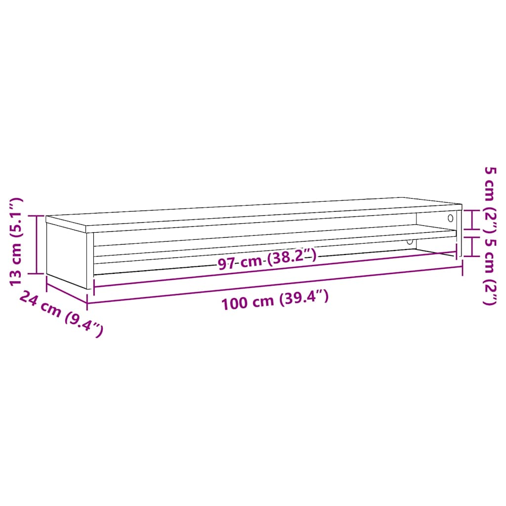Monitor Stand Black Oak 100x24x13 cm Engineered Wood