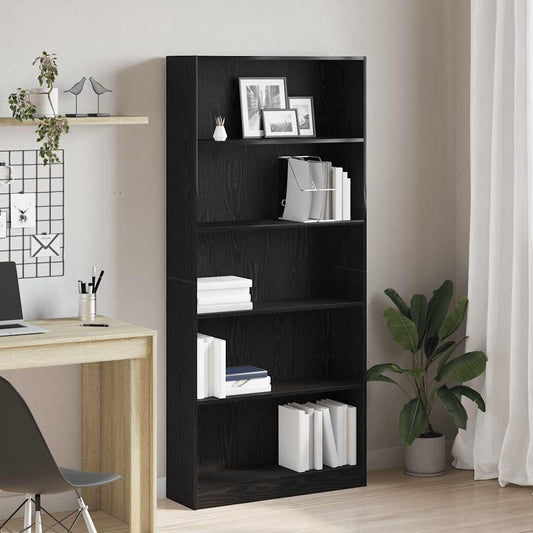 Bookcase Black Oak 80x24x176 cm Engineered Wood