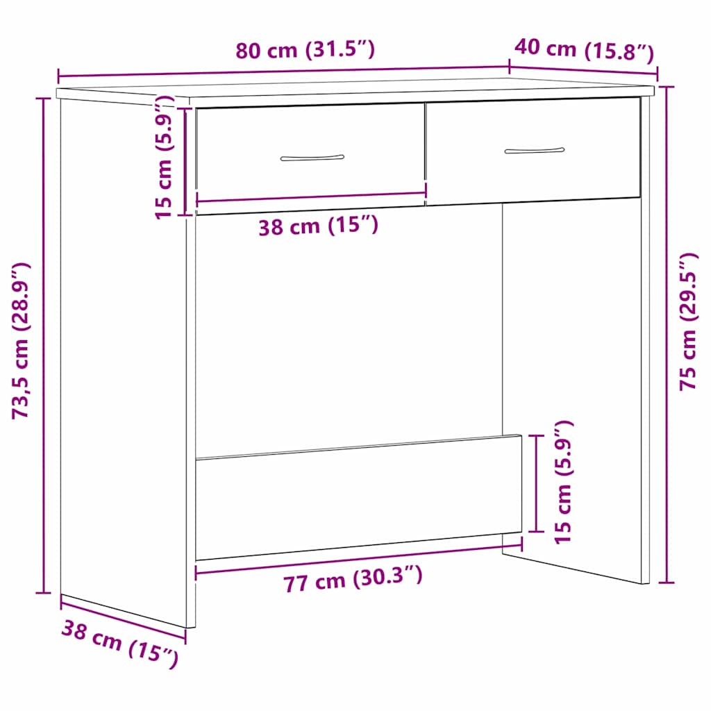 Desk with Drawer Black Oak 80 x 40 x 75 cm Engineered Wood