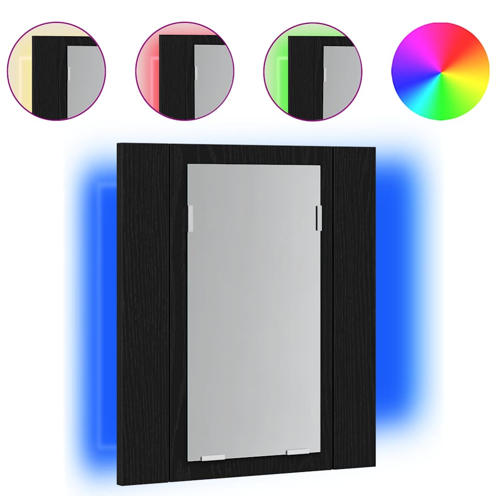 LED Bathroom Mirror Cabinet Black Oak 40x12x45 cm Engineered Wood