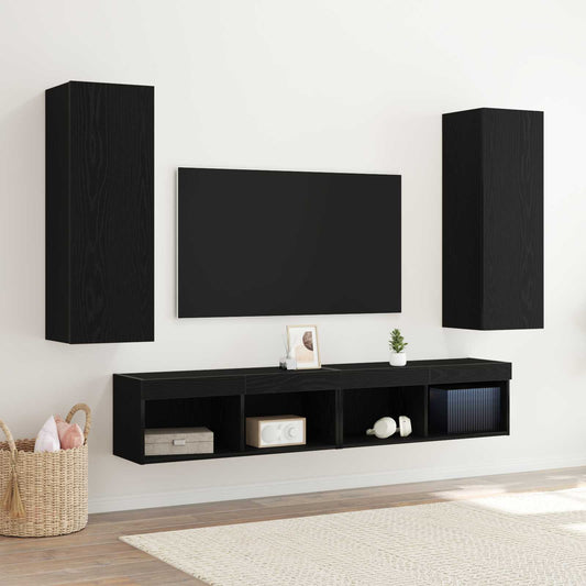 Wall TV Cabinet 2 pcs Black Oak Engineered Wood