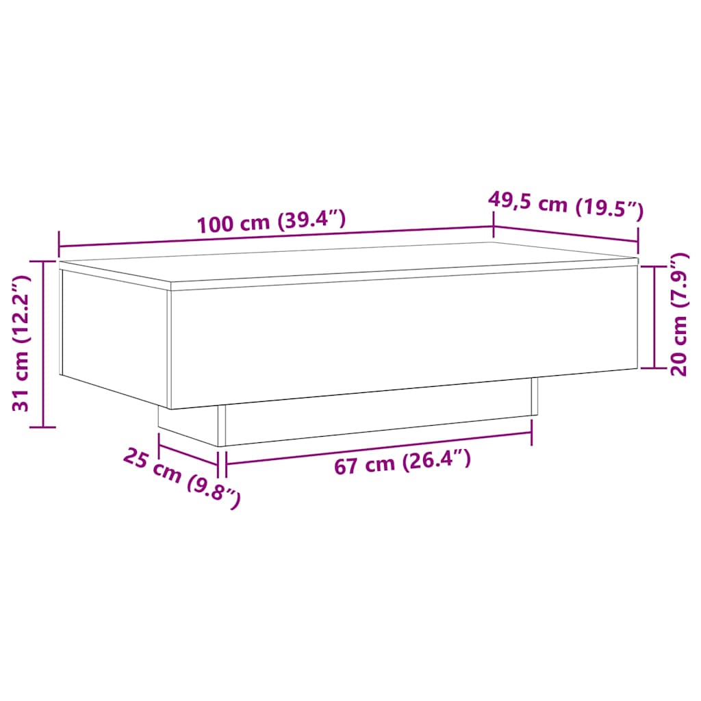 Coffee Table Black Oak 39.37 x 19.49 x 12.20 in Engineered Wood