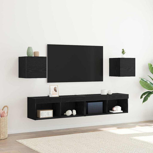 Wall Mounted TV Cabinet 2 pcs Black Oak Engineered Wood