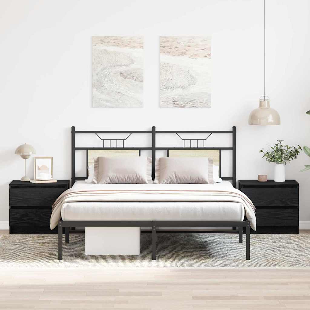 Bedside Cabinet with Drawer 2 pcs Black Oak 50 x 40 x 43.5 cm