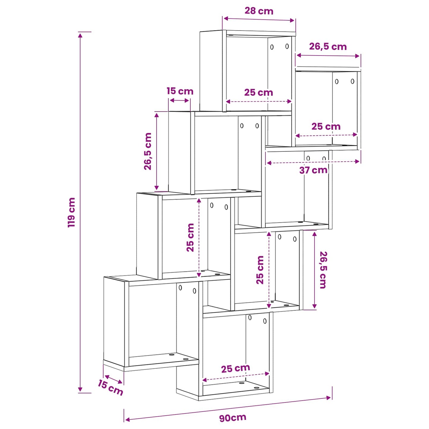 Wall Shelf Wall-Mounted Black Oak 90 x 15 x 119.5 cm