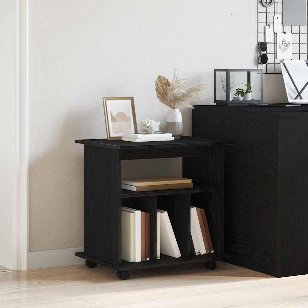 Rolling Cabinet Black Oak 60 x 45 x 55 cm Engineered Wood
