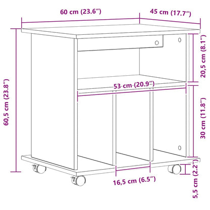 Rolling Cabinet Black Oak 60 x 45 x 55 cm Engineered Wood