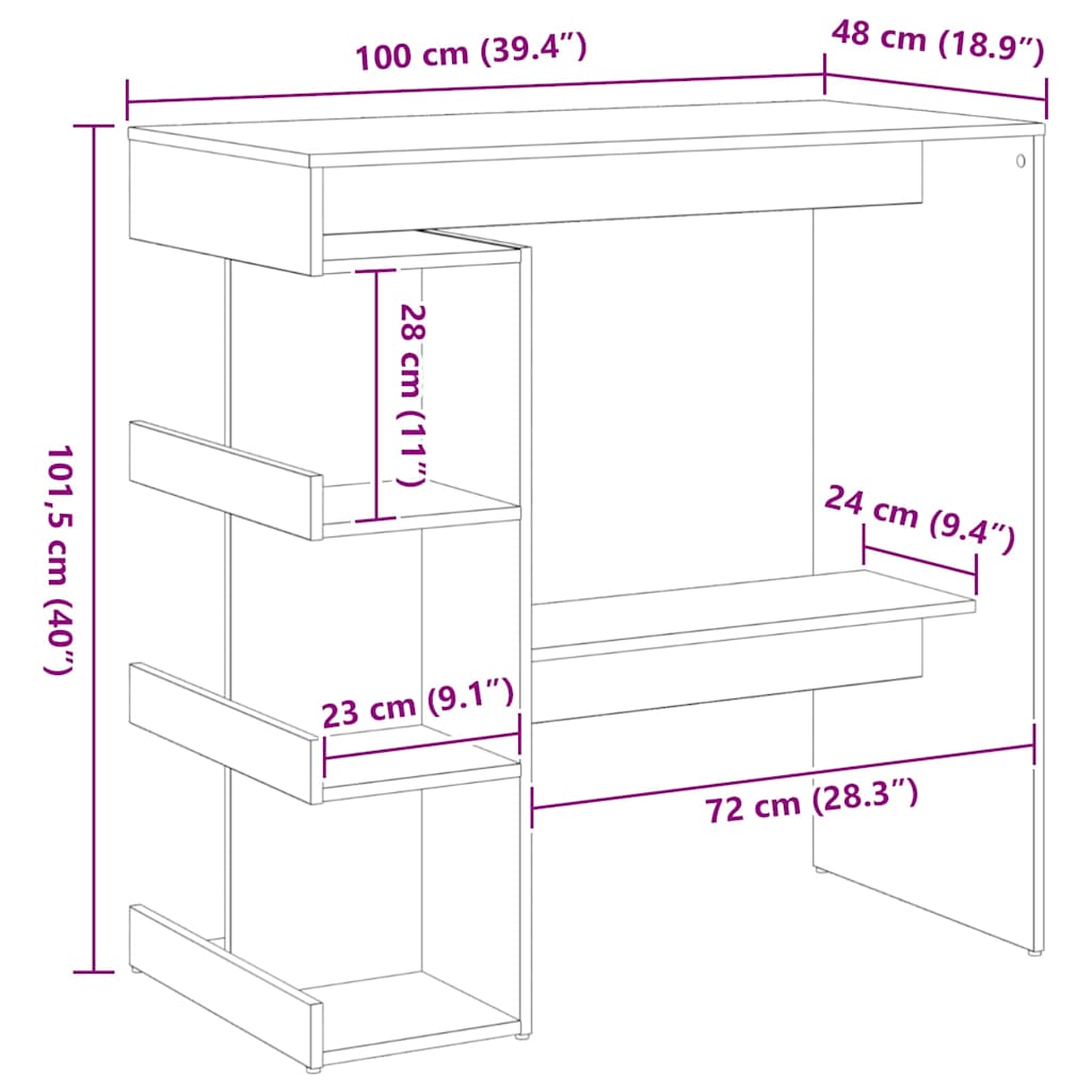 Bar Table Black oak 100 x 48 x 101.5 cm Engineered wood