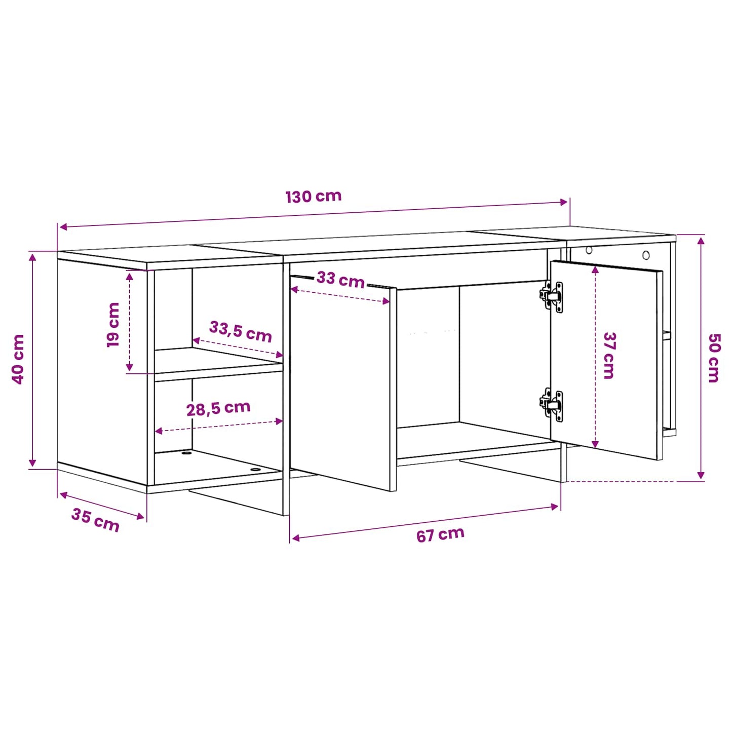 TV Cabinet 130 x 35 x 50 cm Black Oak Engineered Wood