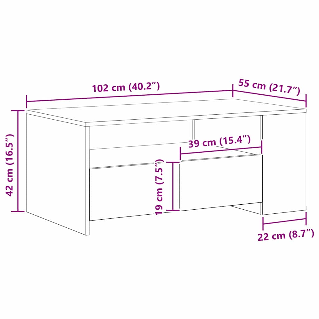 Coffee Table Old Wood 102 x 55 x 43.5 cm Engineered Wood