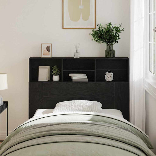Headboard Cabinet Black Oak Engineered Wood