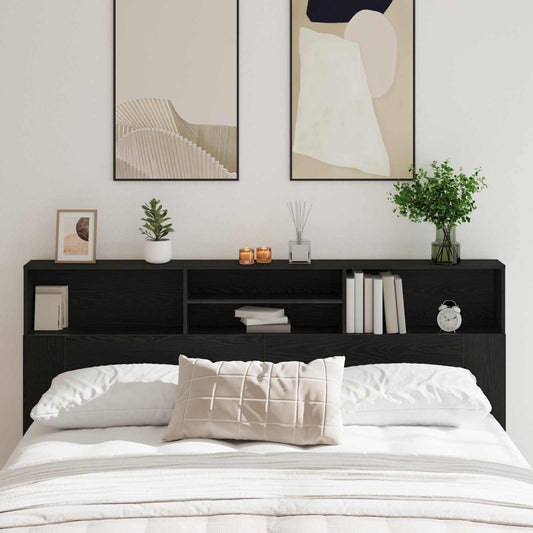 Headboard Cabinet Black Oak Engineered Wood