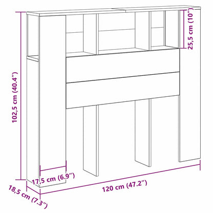 Headboard Cabinet with Shelf Black Oak 120 x 18.5 x 102.5 cm