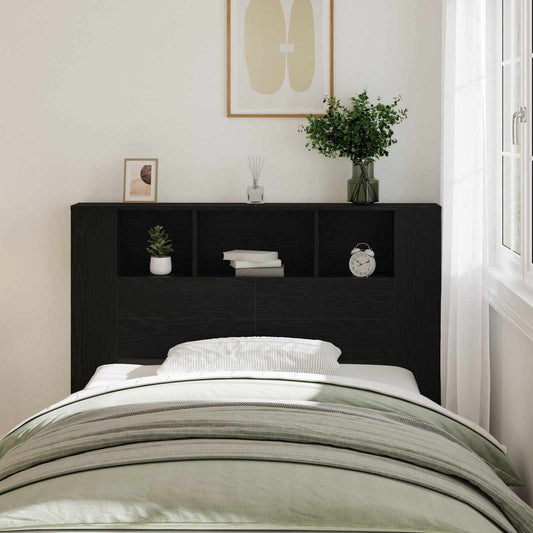 Headboard Cabinet Black Oak Engineered Wood