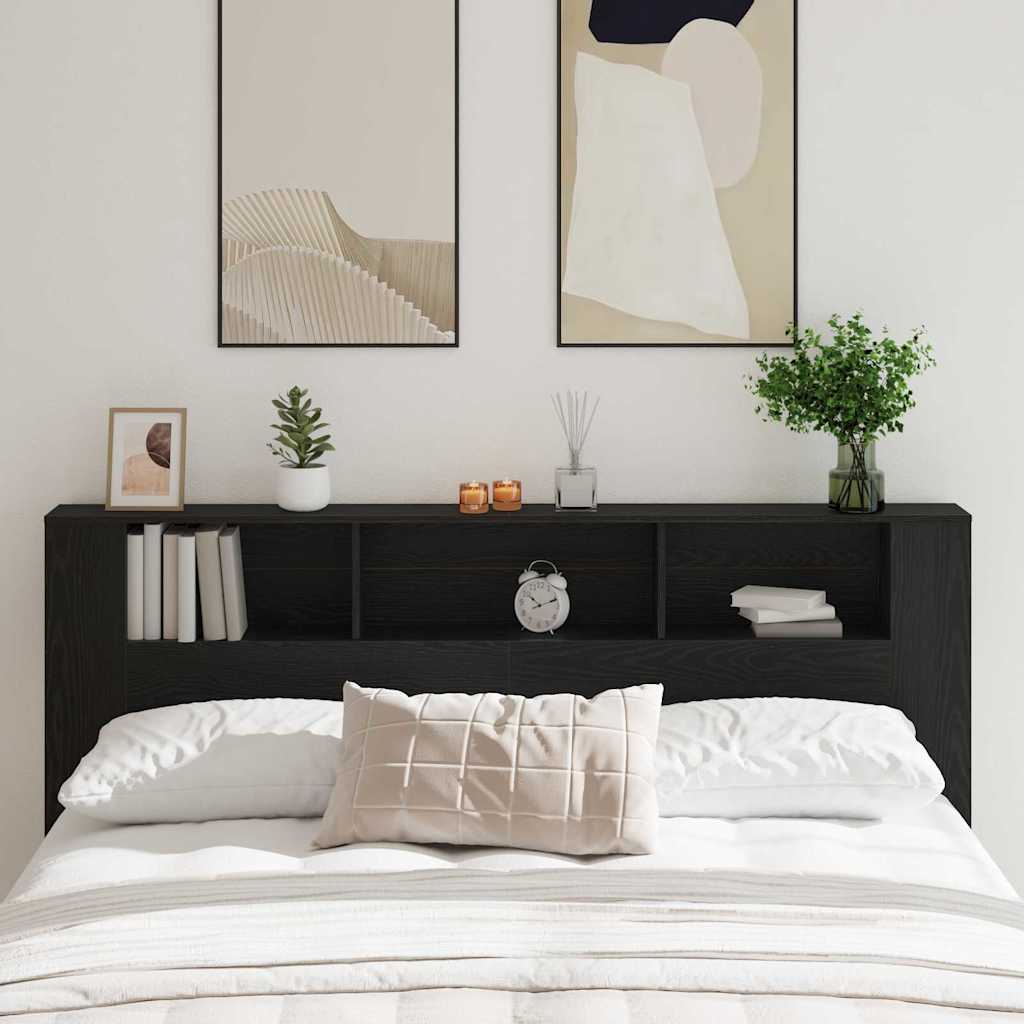 Headboard Cabinet with Shelf Black Oak 200 x 18.5 x 102.5 cm