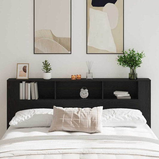Headboard Cabinet Black Oak Engineered Wood